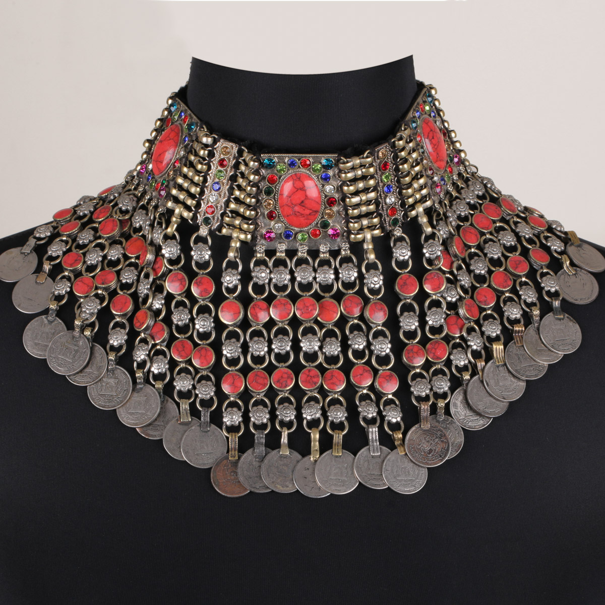Coral Stone Bridal Jewelry Set | Silver Bridal Choker Necklace