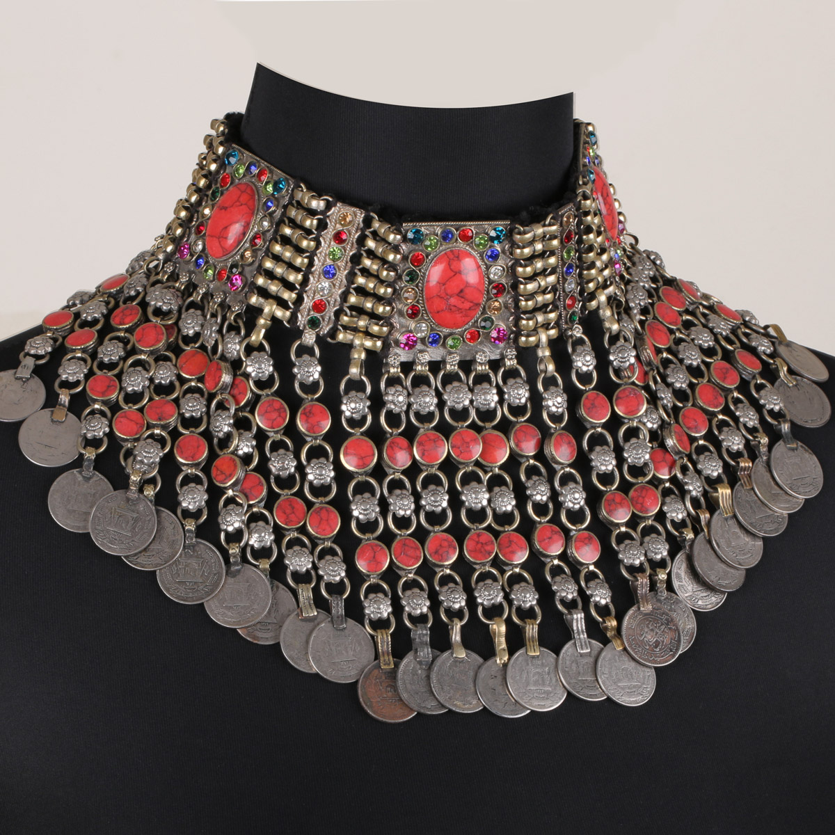 Coral Stone Bridal Jewelry Set | Silver Bridal Choker Necklace