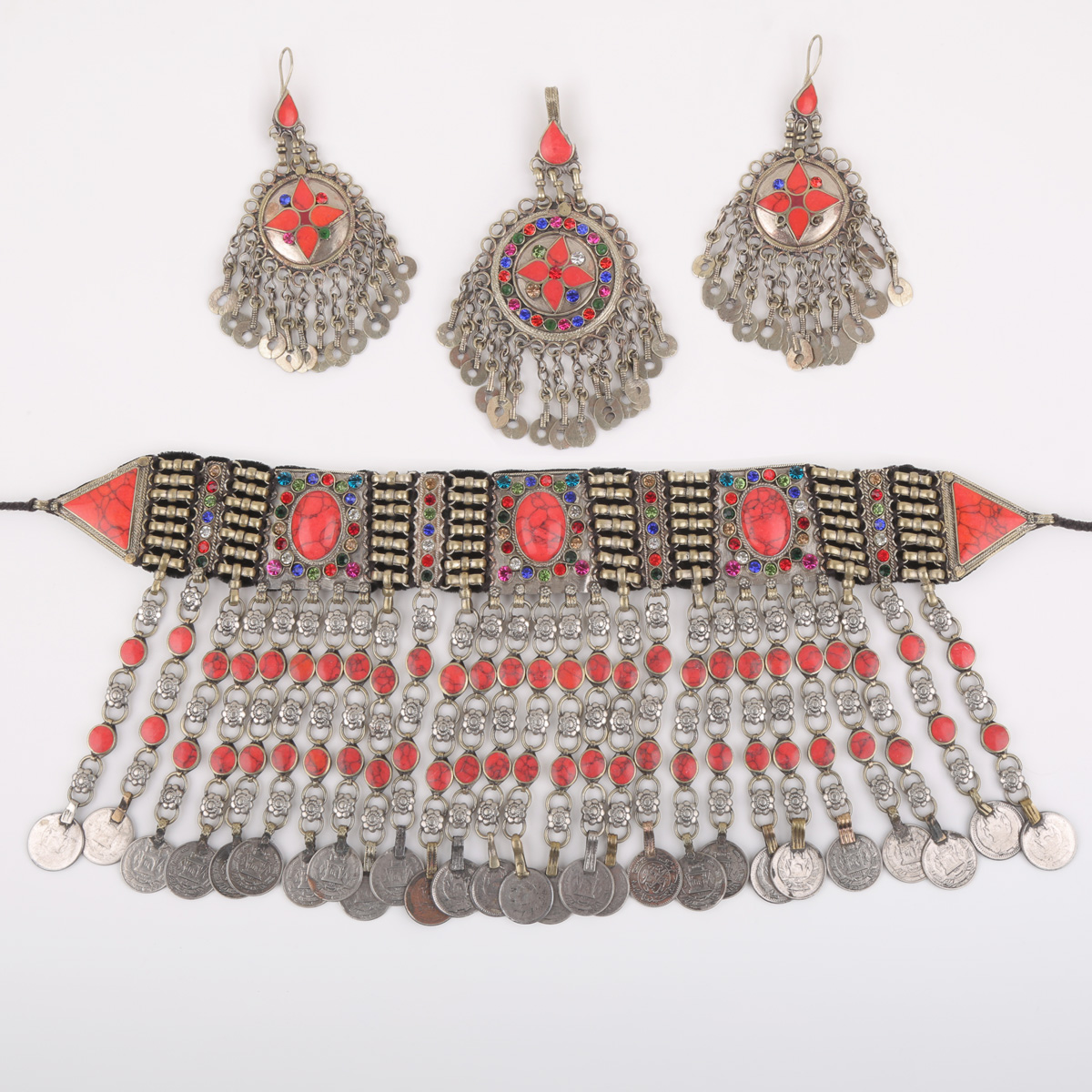 Coral Stone Bridal Jewelry Set | Silver Bridal Choker Necklace