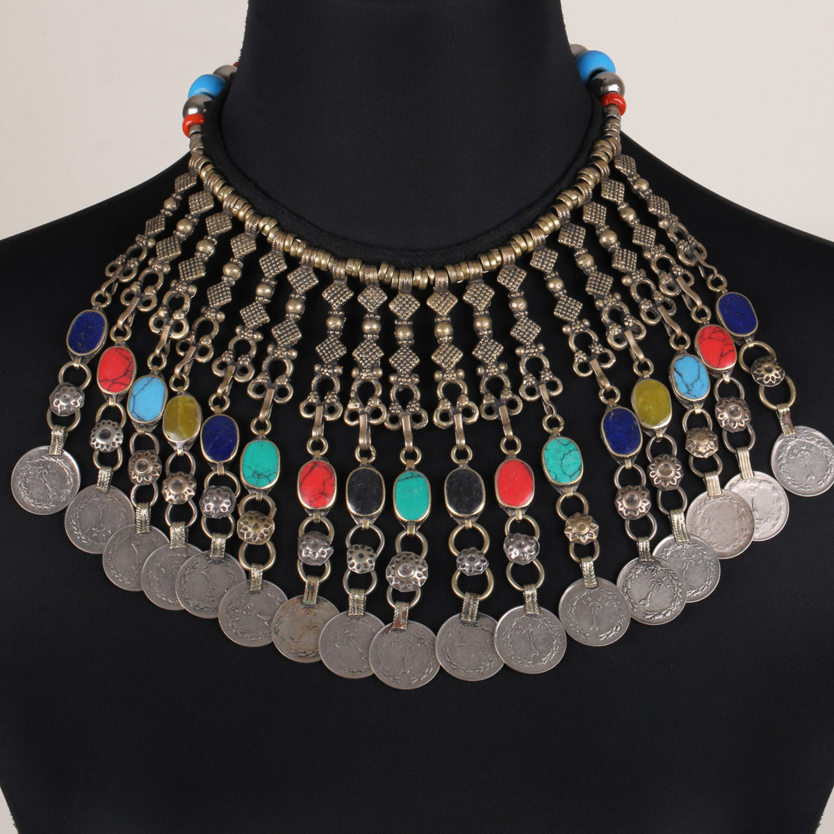Multi-Stone Choker Set With Earrings | Long Bells Choker Set
