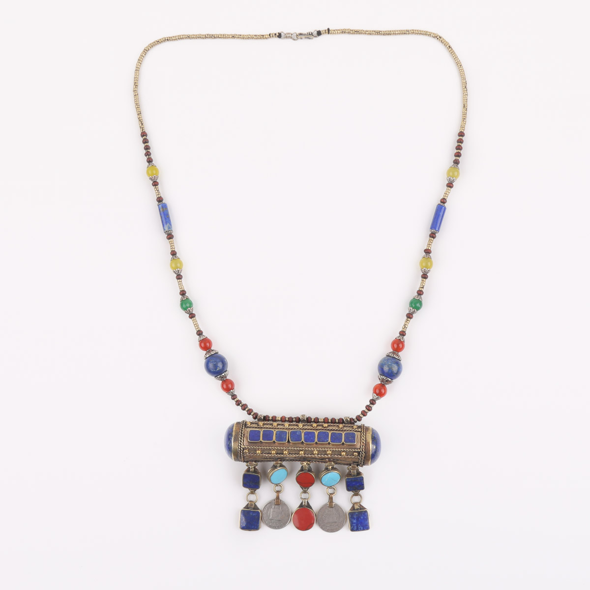 Multi-Stone Drop Locket Set With Earrings | Thread Beaded Necklace Set