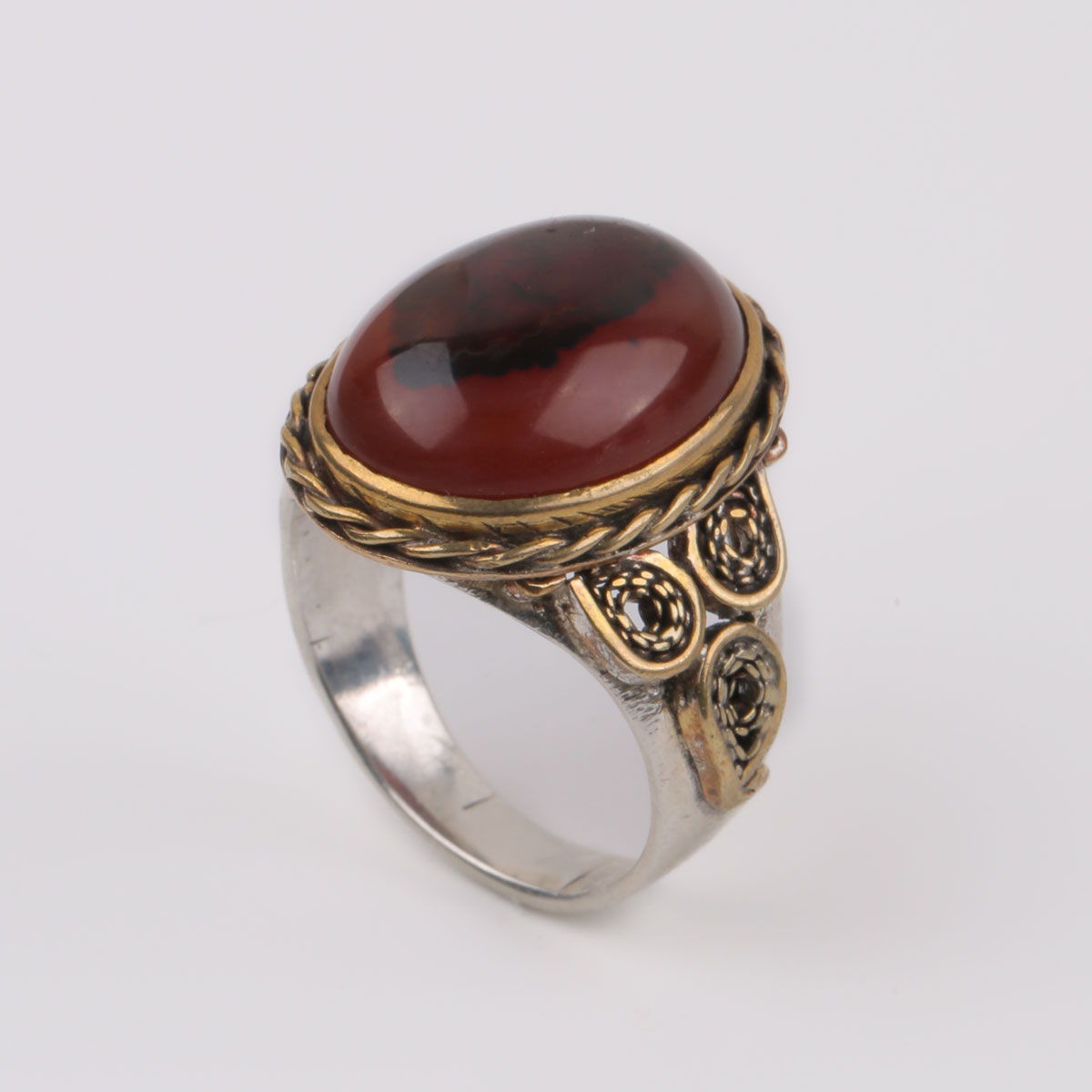 Silver Agate Ring | Brass Halo Ring