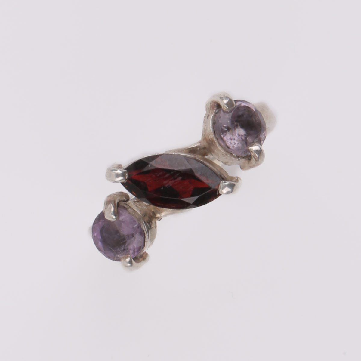 Silver Garnet Ring | Three Stone Ring 