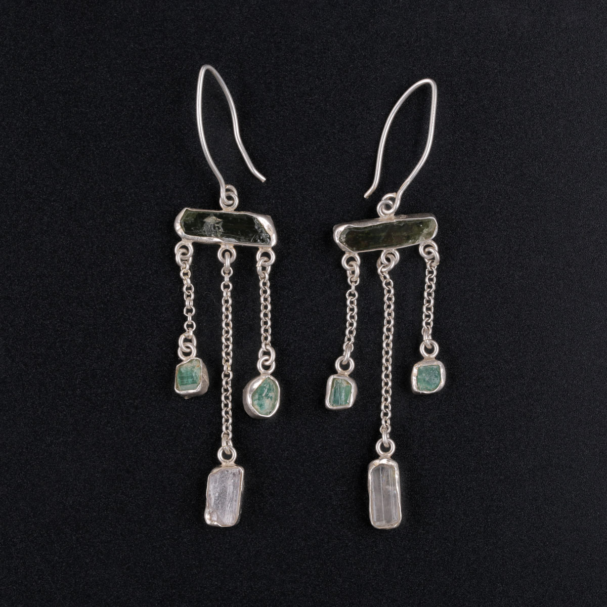Kunzite Stone Earings | Cluster Silver Earrings 