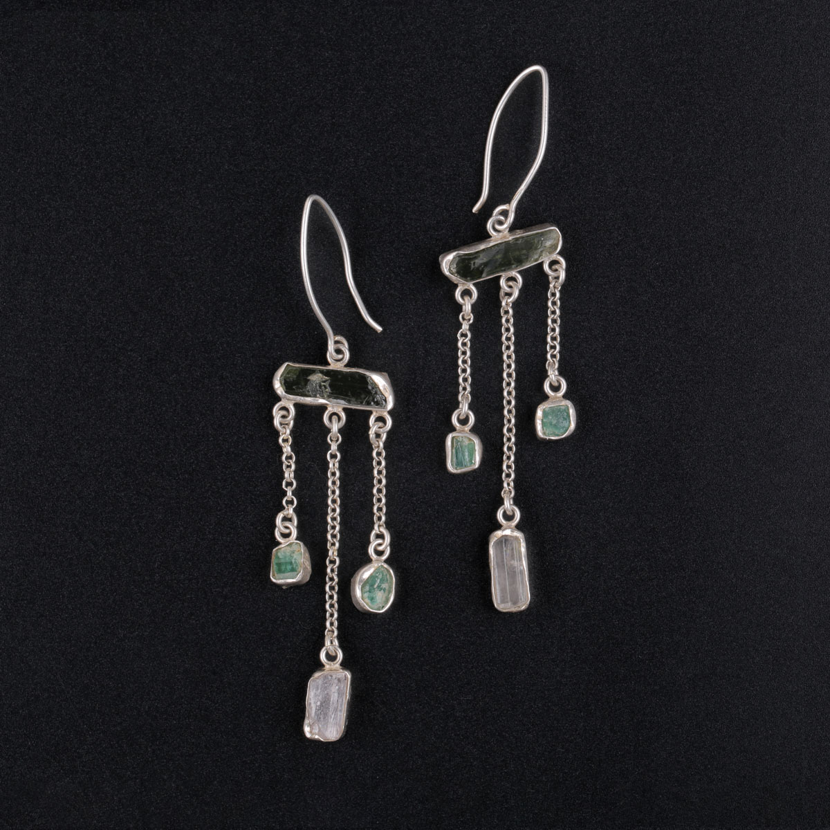 Kunzite Stone Earings | Cluster Silver Earrings 