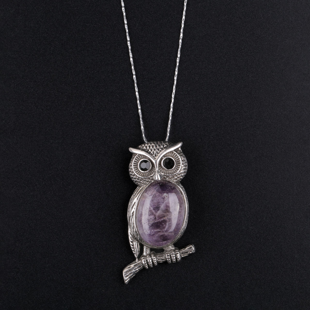 Emerald Owl Necklace | Silver Drop Pendant 