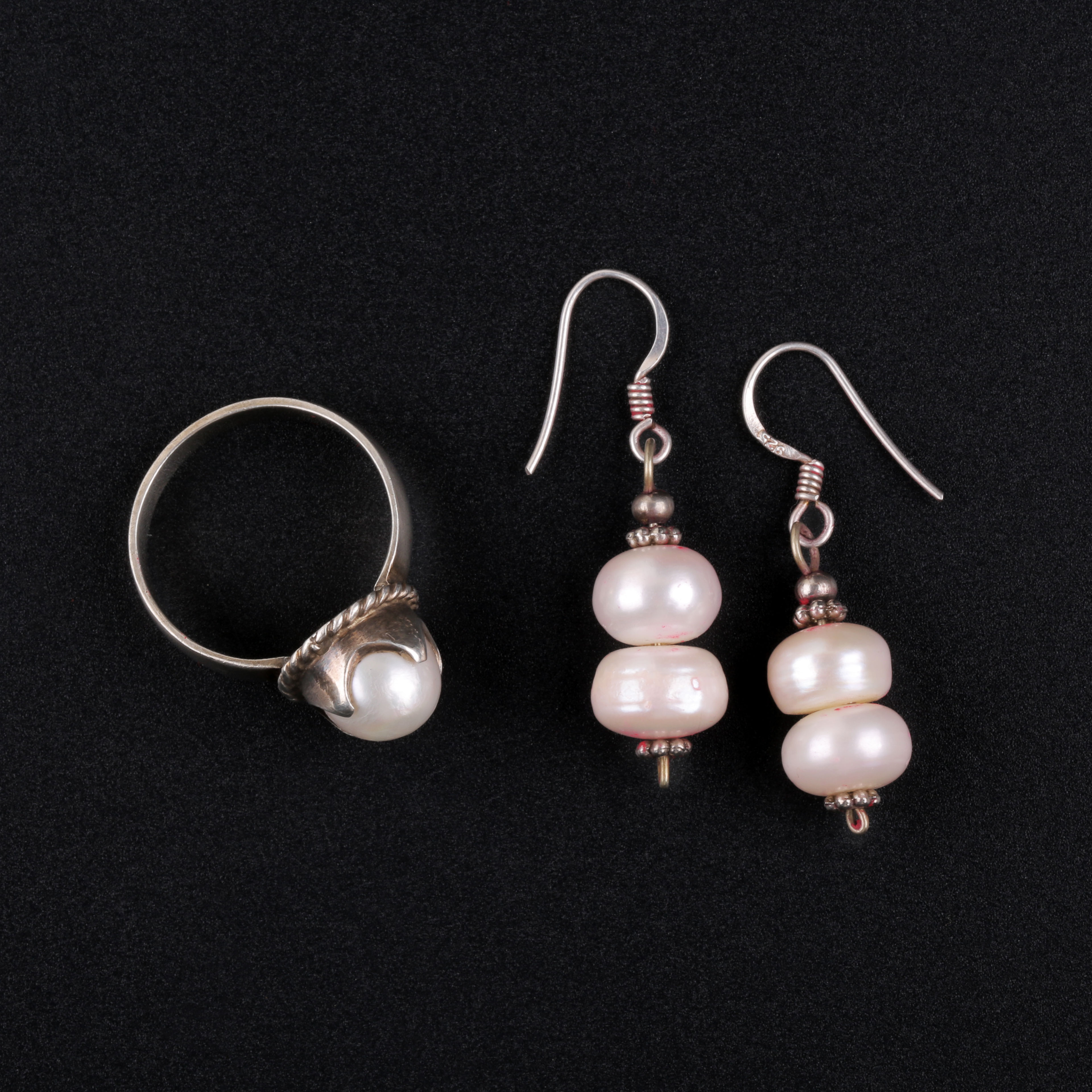 Pearl Matching Earrings & Ring | Silver Dangle Earrings With Ring