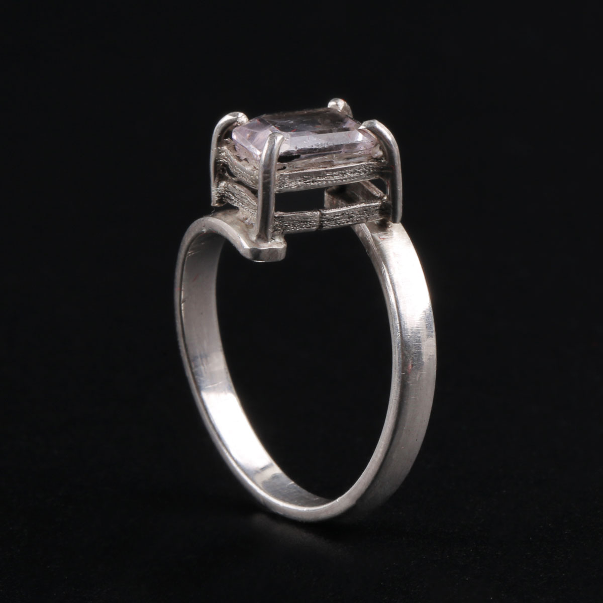 Silver By-Pass Ring | Square Kunzite Ring