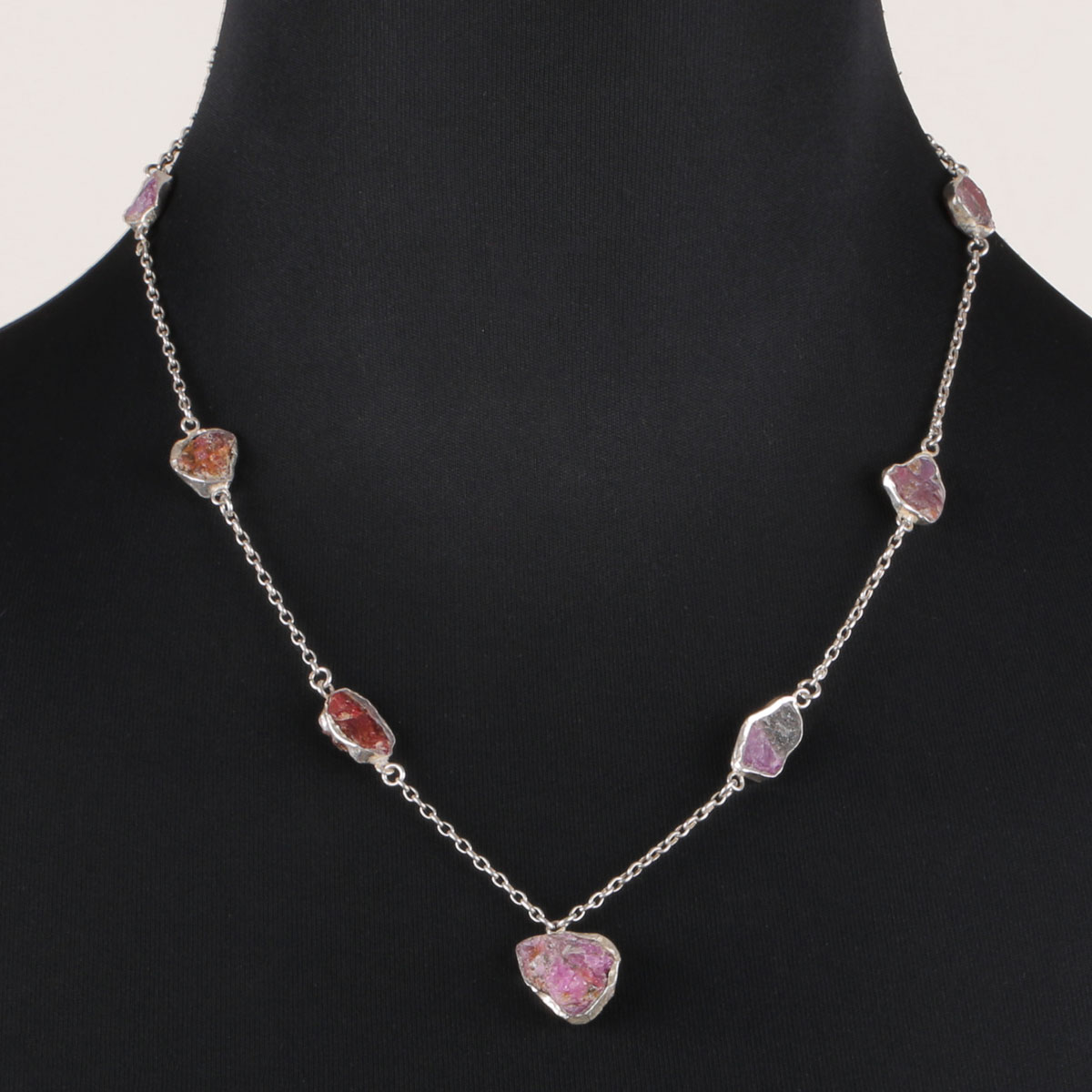 Pink Ruby Necklace | Silver Charm Necklace