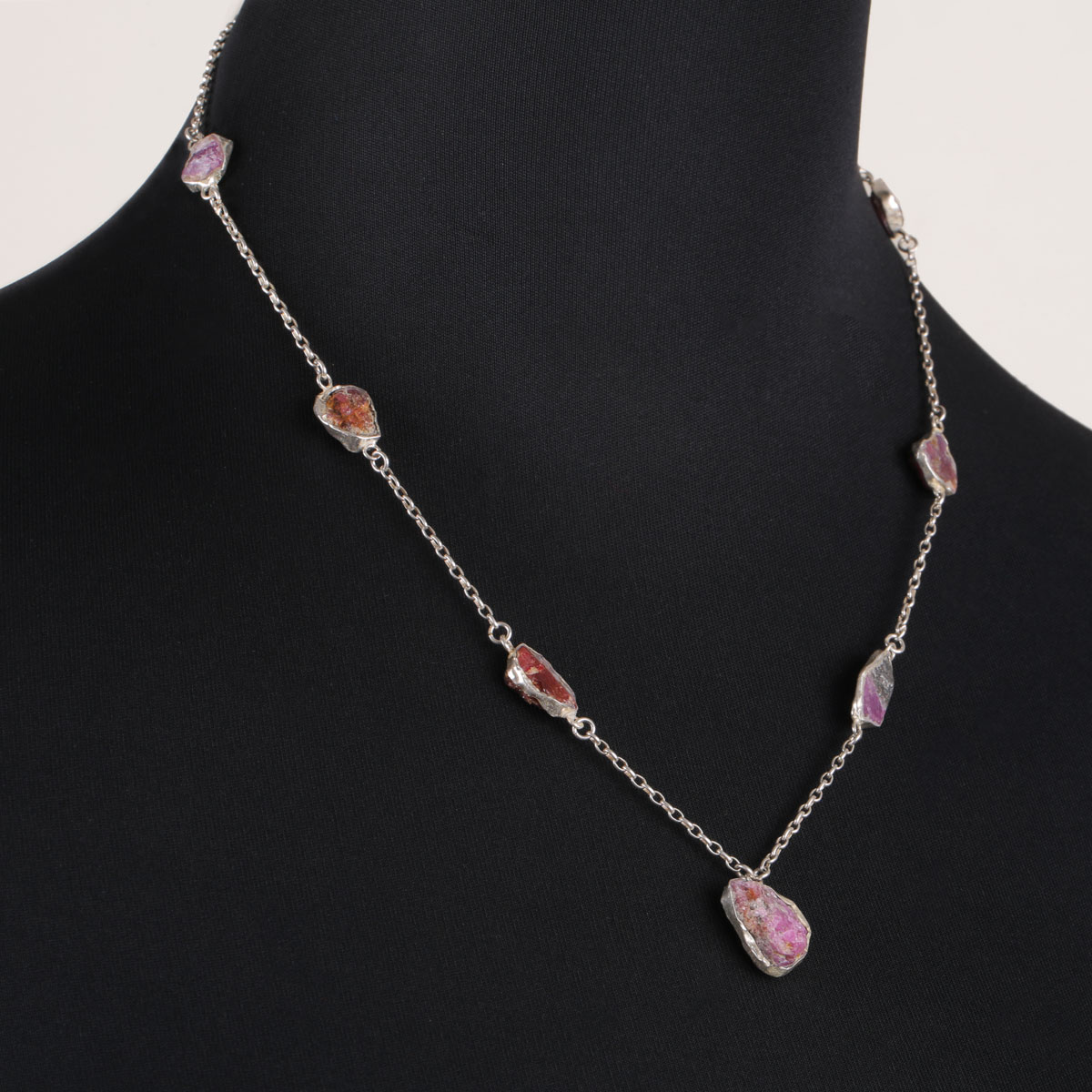 Pink Ruby Necklace | Silver Charm Necklace