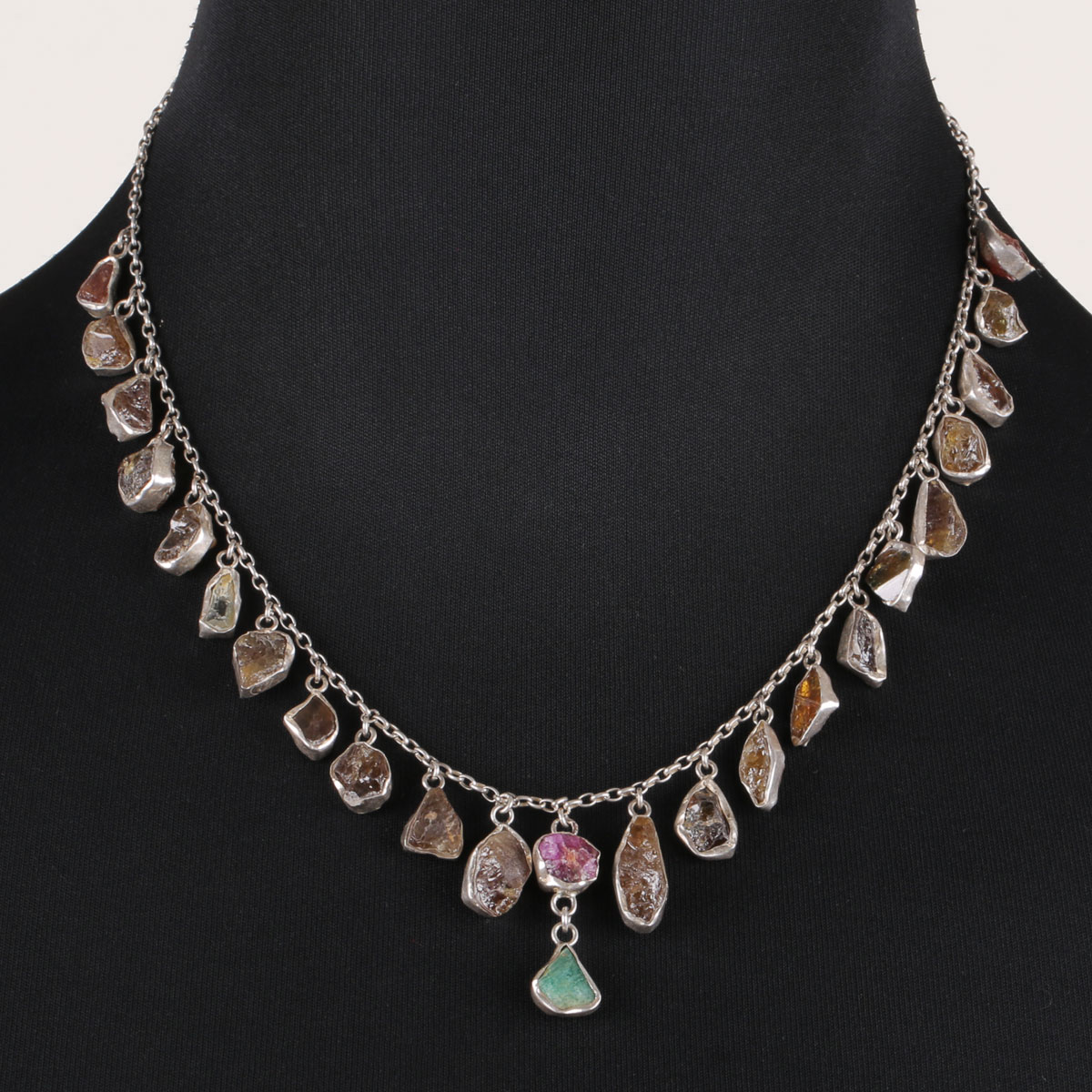 Multi-Stone Necklace | Silver Gemstone Locket 