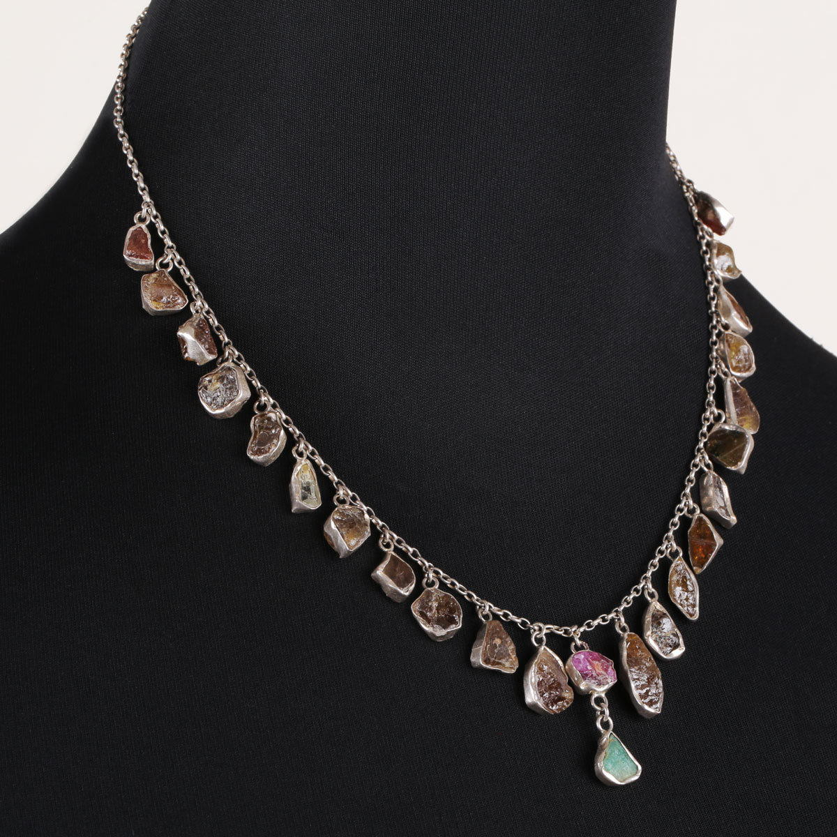 Multi-Stone Necklace | Silver Gemstone Locket 