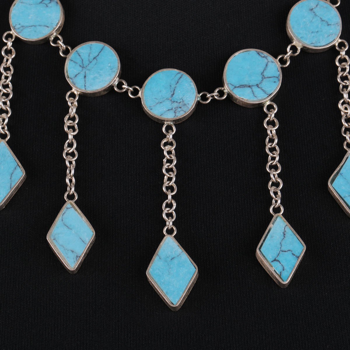 Turquoise Single Strand Necklace | Silver Long Bells Locket