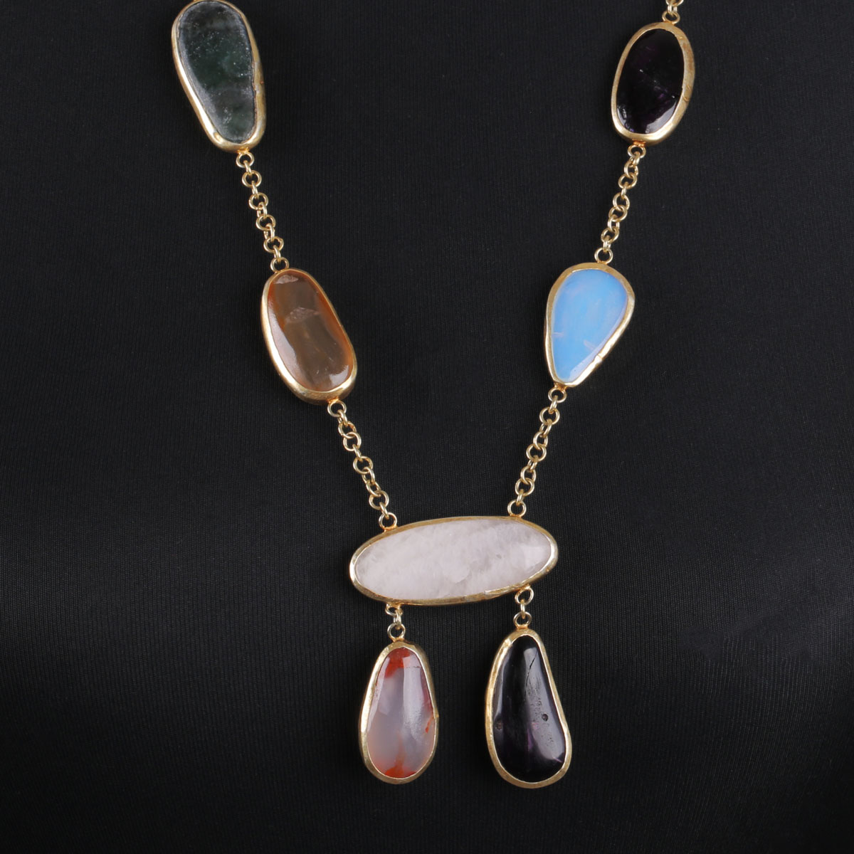 Agate Beaded Necklace |Multi-Stone Pendant 