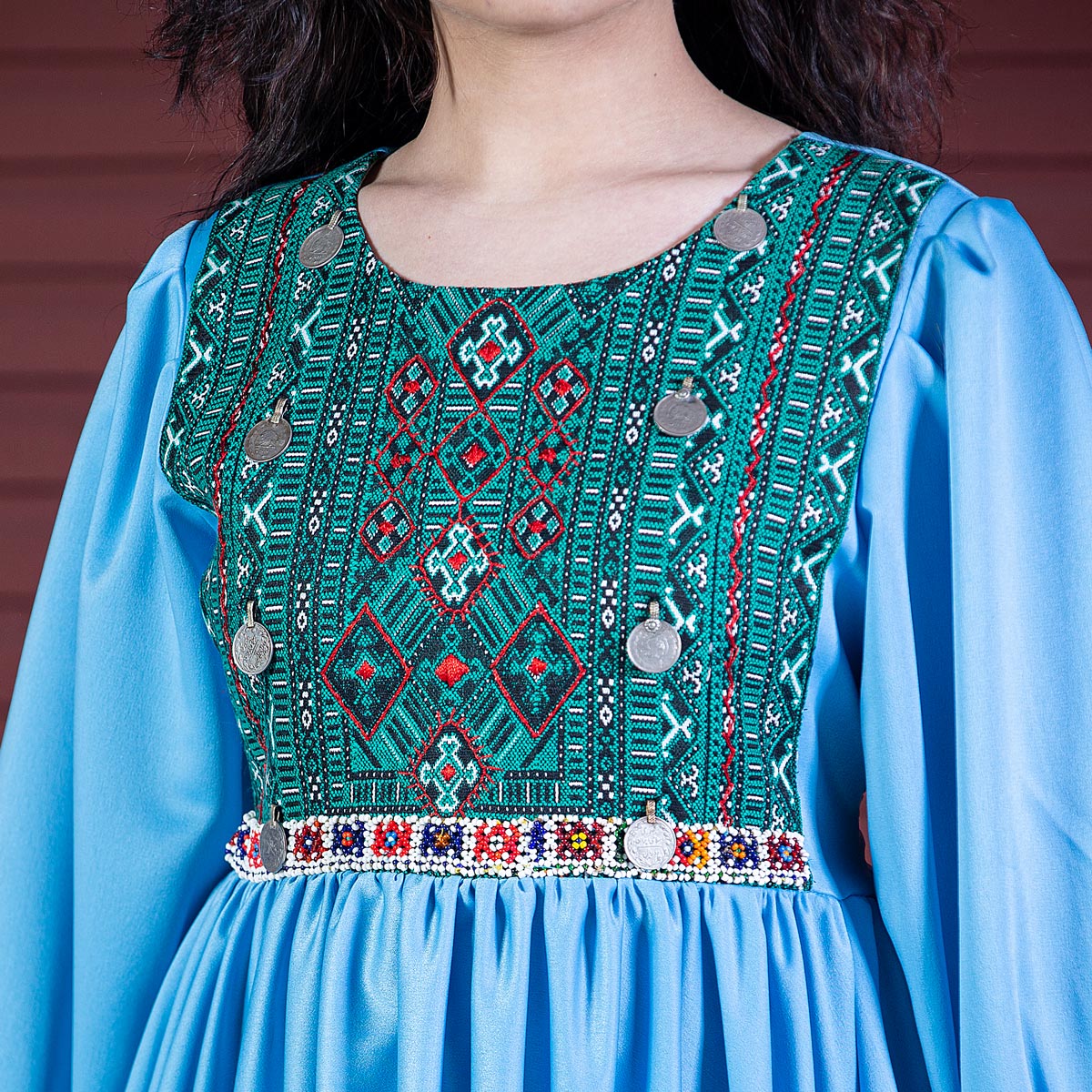 Light Blue Prarie Skirt Maxi | Georgette Cuff Sleeves Maxi 