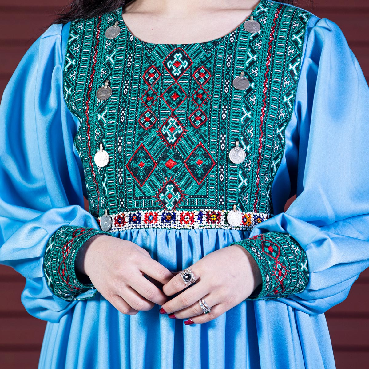 Light Blue Prarie Skirt Maxi | Georgette Cuff Sleeves Maxi 
