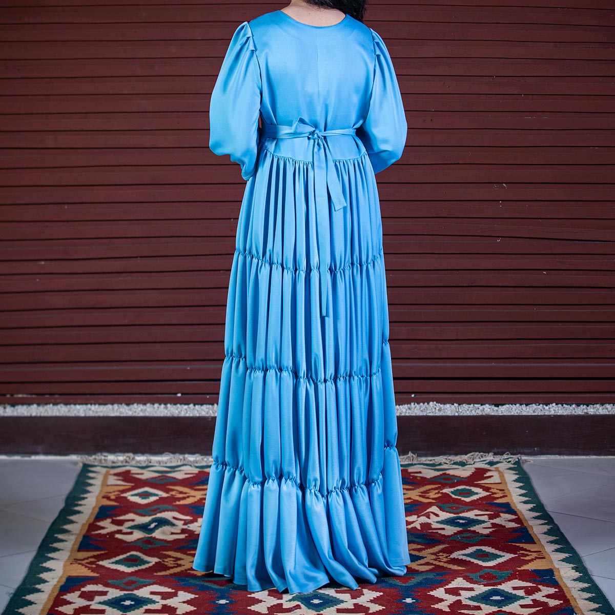 Light Blue Prarie Skirt Maxi | Georgette Cuff Sleeves Maxi 