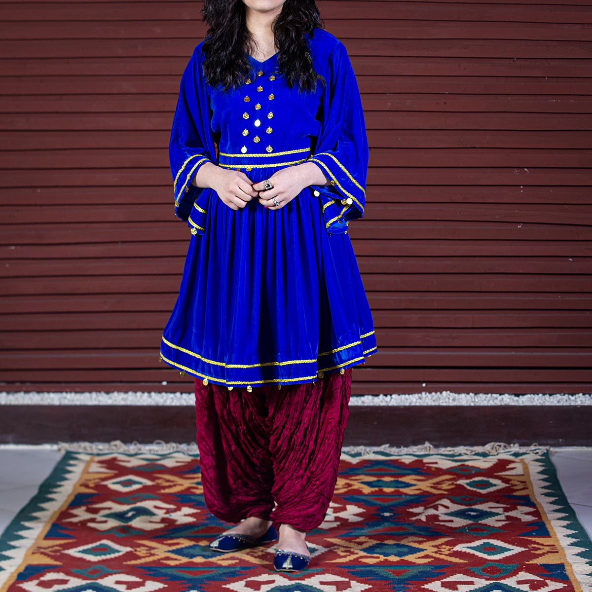 Afghan Short Blue dress - Blue, Burgundy