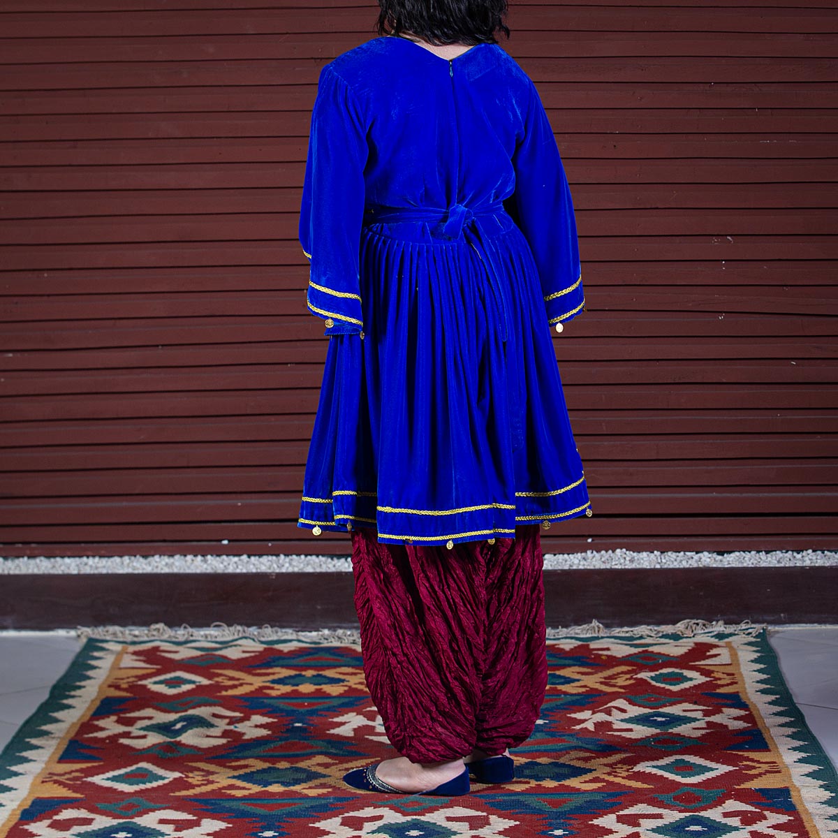 Afghan Short Blue dress - Blue, Burgundy
