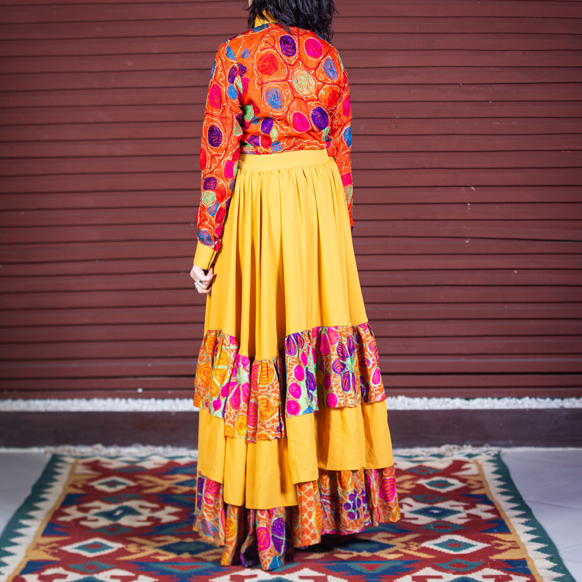 Yellow Cross-Stitch Frock | Crepe Button Down Frock
