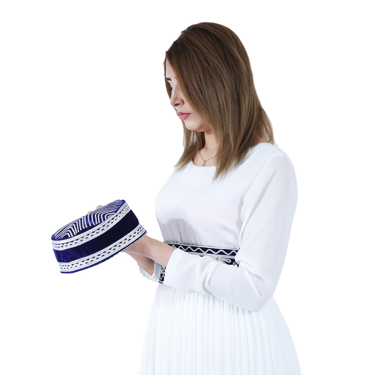 White Sunray Pleated Frock | Velvet Belted Long Dress