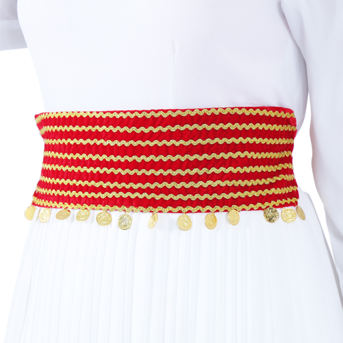 White Sunray Pleated Frock with Red Jacket | Belted Frock with Velvet Jacket  