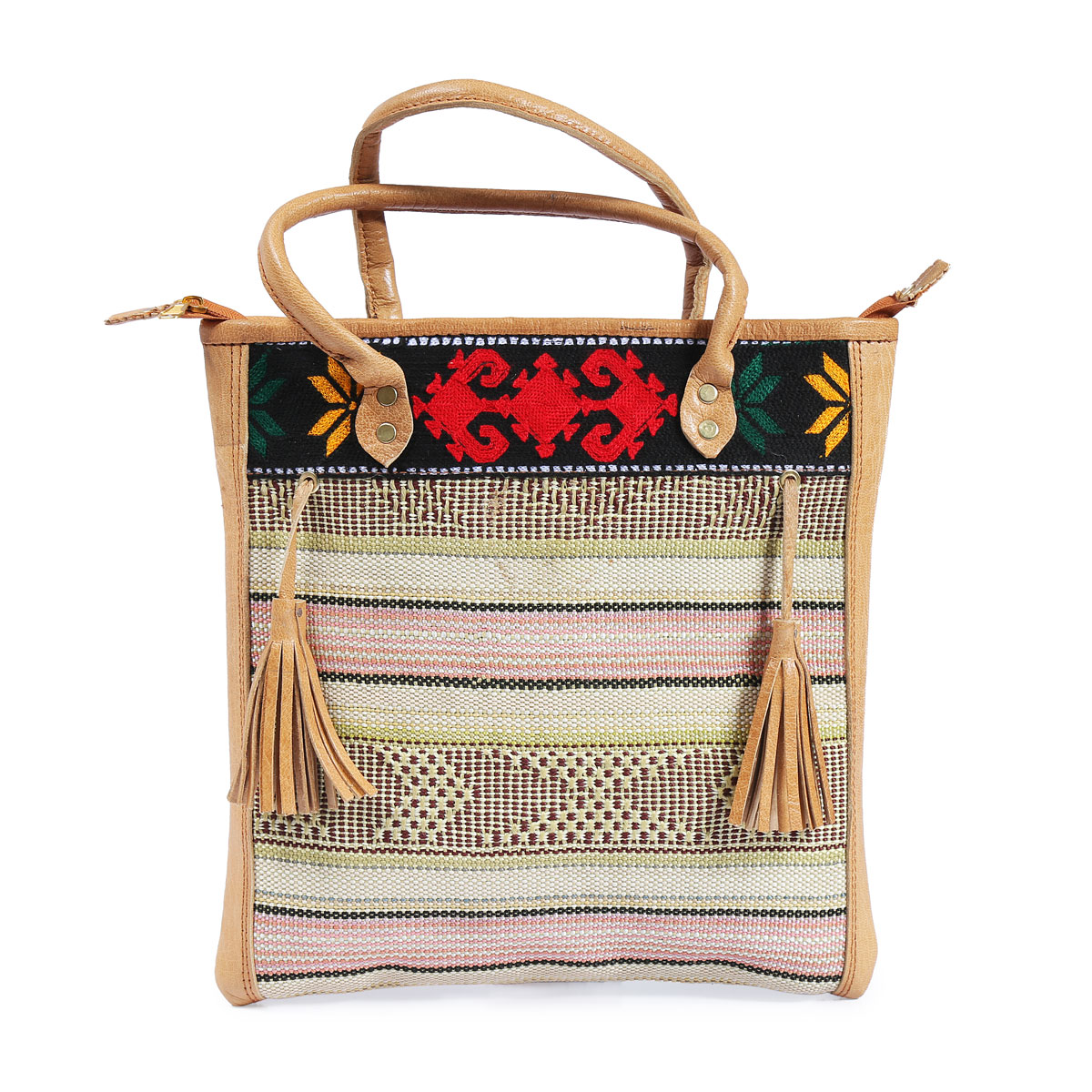 Leather Tassel Bag | Tote Embroidered Bag