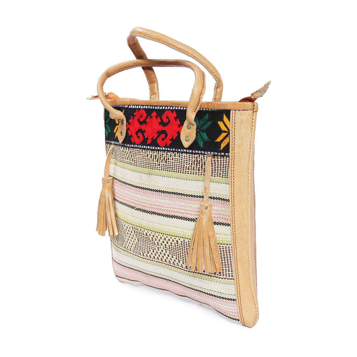 Leather Tassel Bag | Tote Embroidered Bag