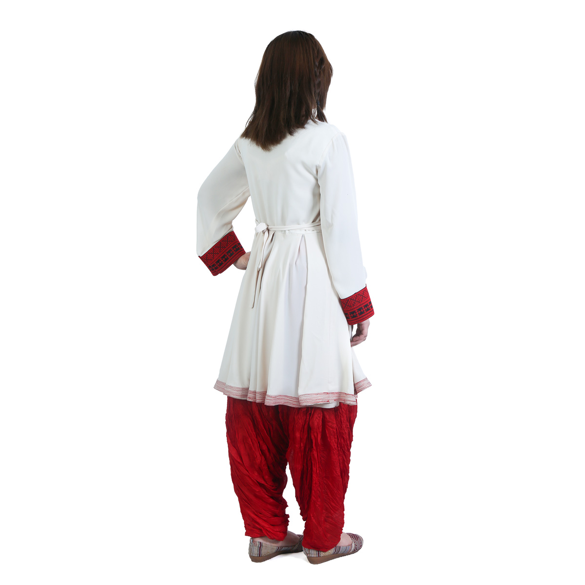 White Pleated Short Fancy Frock | Crepe Cowrie Embroidered Frock