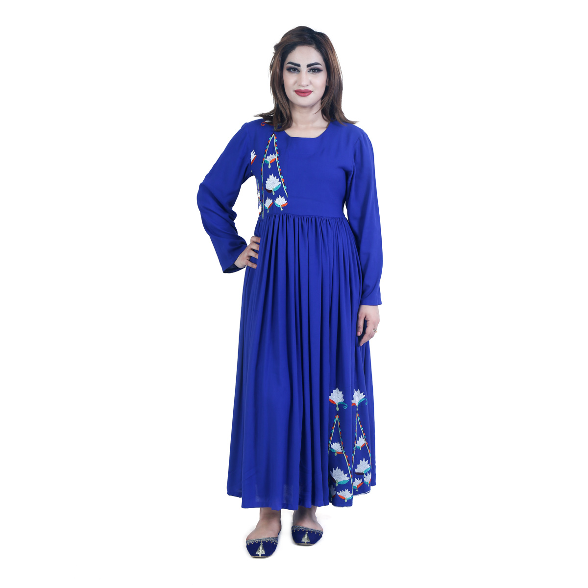 Blue Pleated Skirt Frock | Cotton Casual Wear Frock