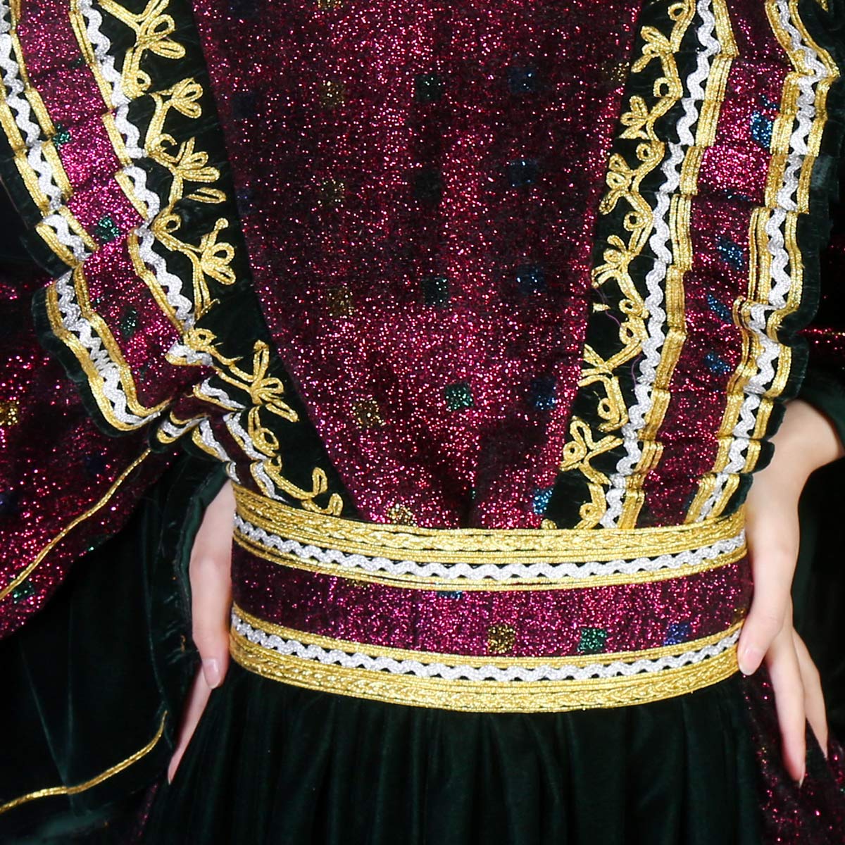 Barn Red Shimmer Party Wear Dress | Silk Velvet Tiered Skirt Frock