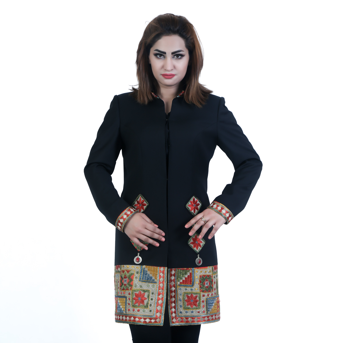 Black Party Wear Fancy Frock | Pawli Embroidered Short Coat
