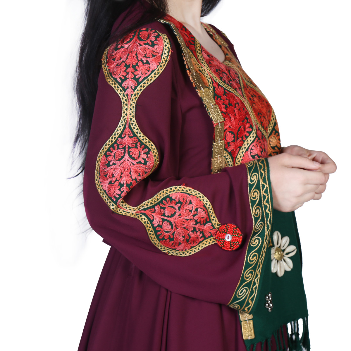 Maroon Cowrie Embroidered Dress | Georgette Pleated Party Wear Frock