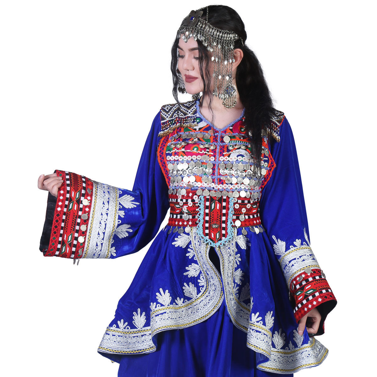 Royal Blue Petal Skirt Fancy Frock | Cherma & Coin Embroidered Party Wear Frock