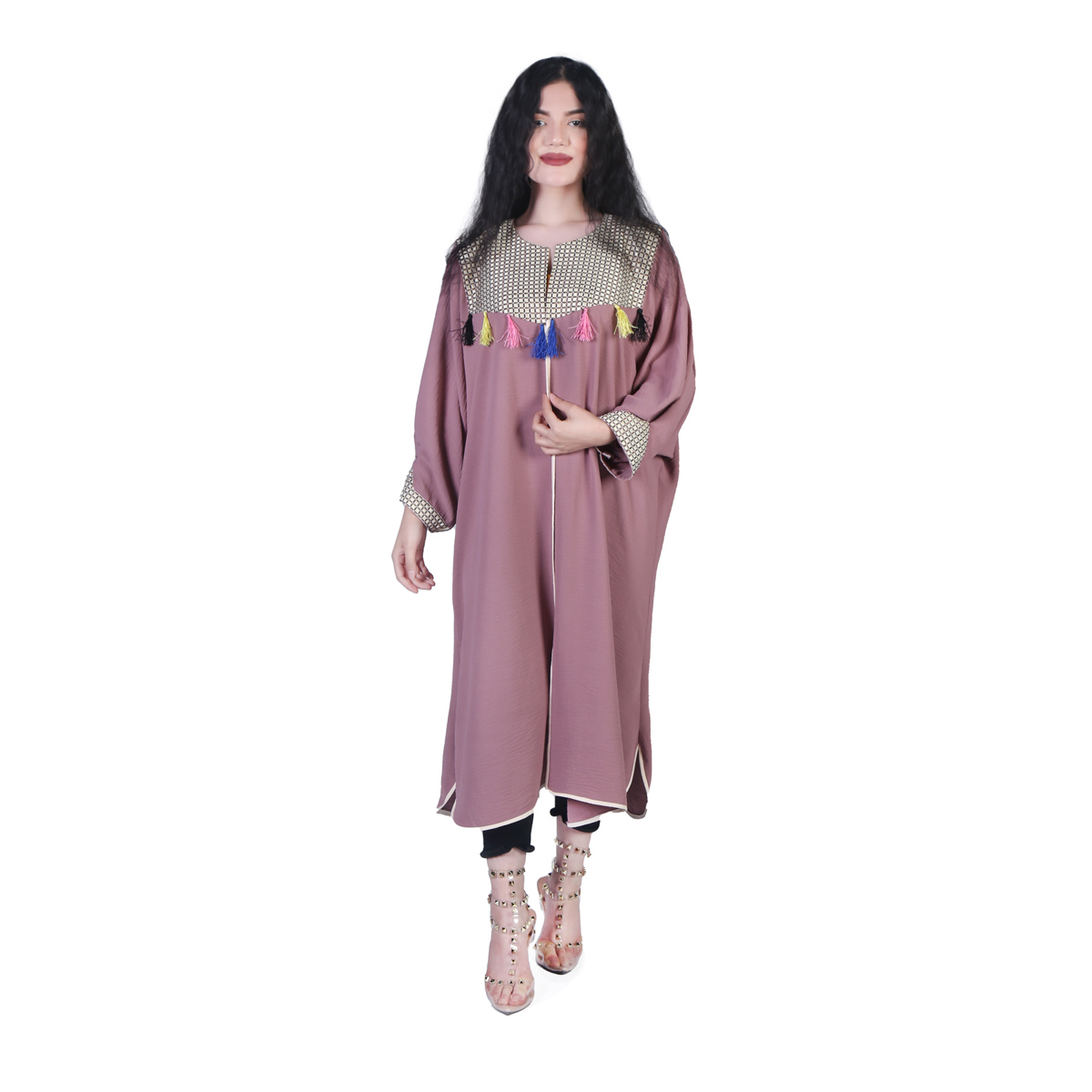 Blush Pink Embroidered Long Coat | Georgette Cuff Sleeves Coat