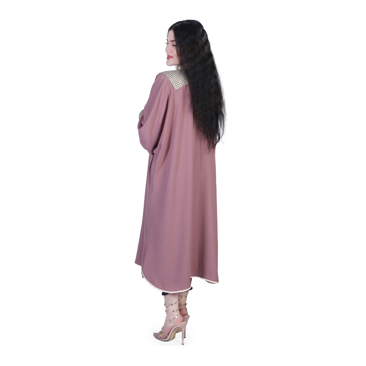 Blush Pink Embroidered Long Coat | Georgette Cuff Sleeves Coat