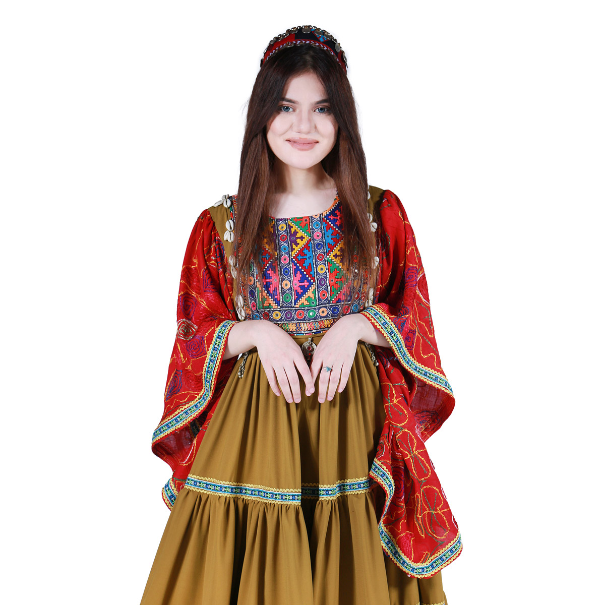 Crepe Long Gand Afghan Long Dress with Hat