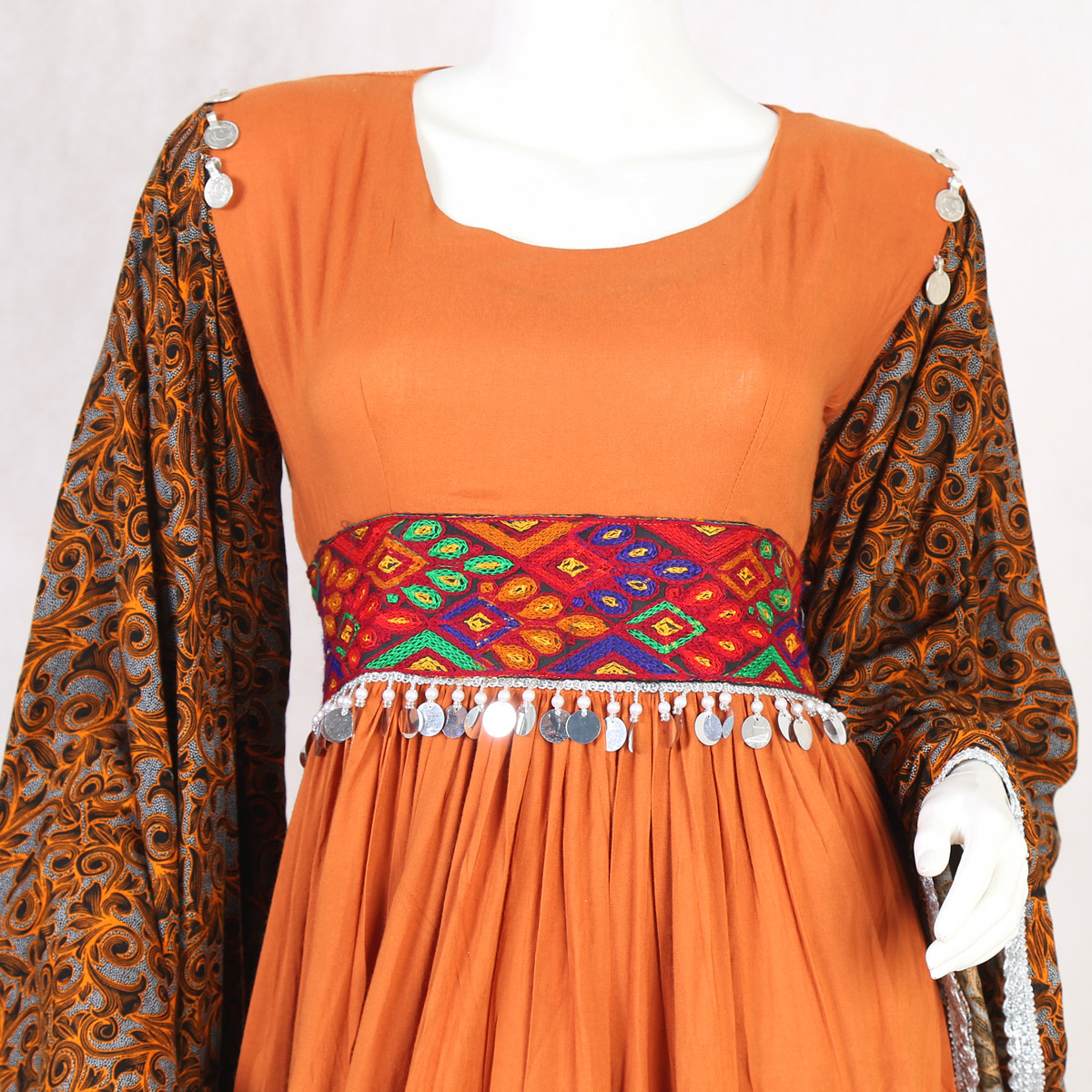 Orange Prarie Skirt Long Fancy Maxi | Linen Trumpet Sleeves Party Wear Maxi