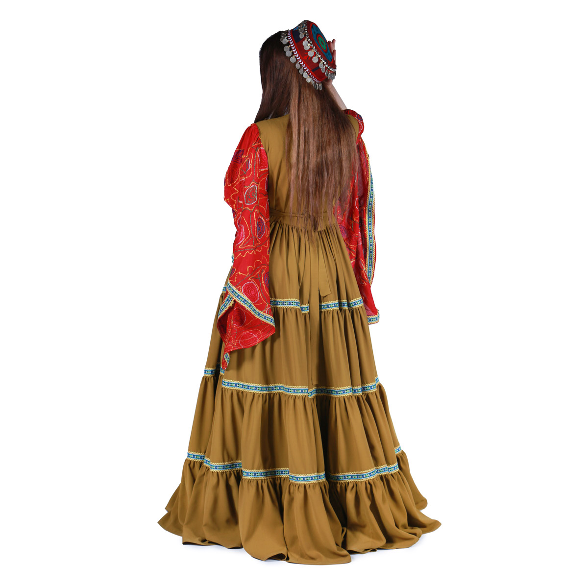 Crepe Long Gand Afghan Long Dress with Hat