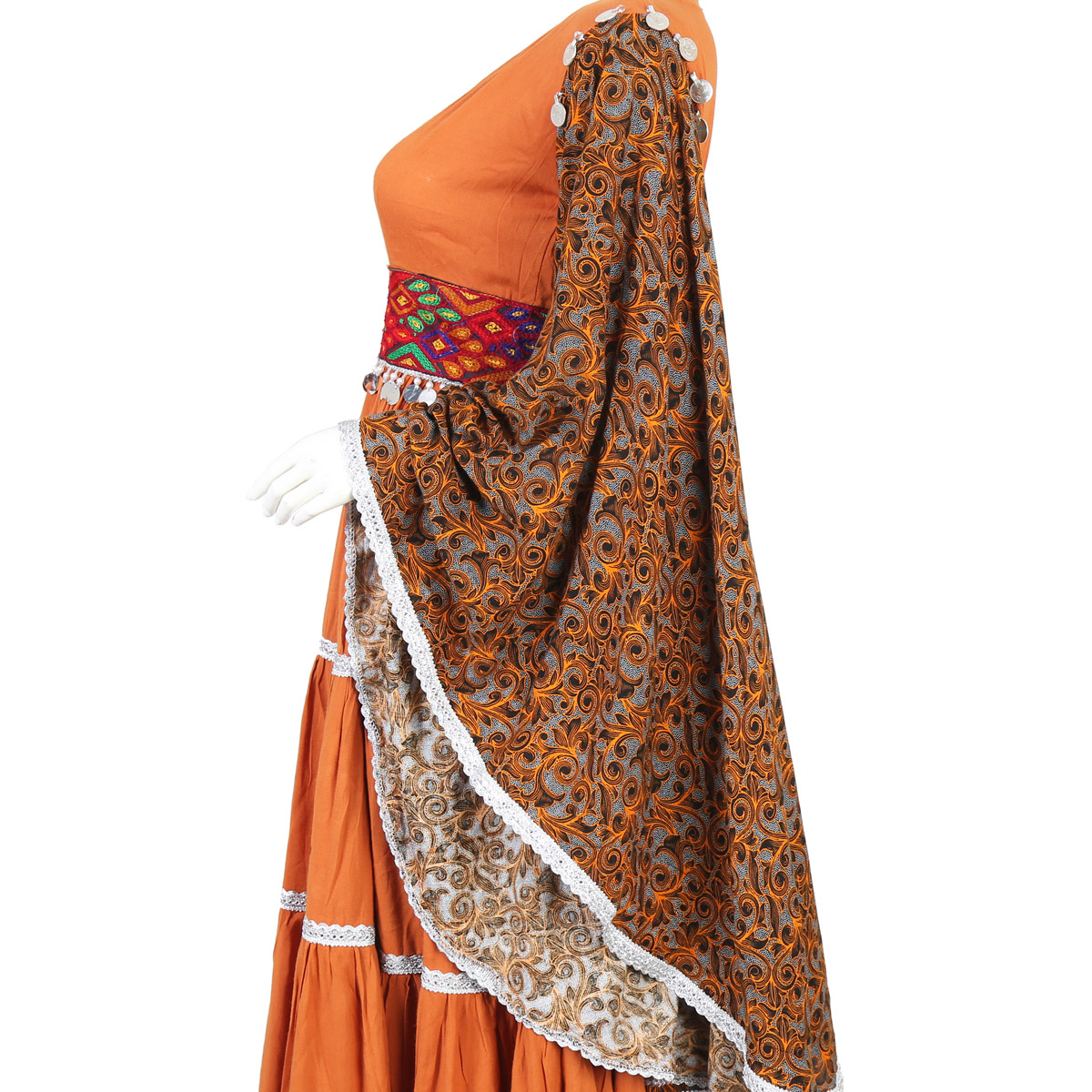 Orange Prarie Skirt Long Fancy Maxi | Linen Trumpet Sleeves Party Wear Maxi