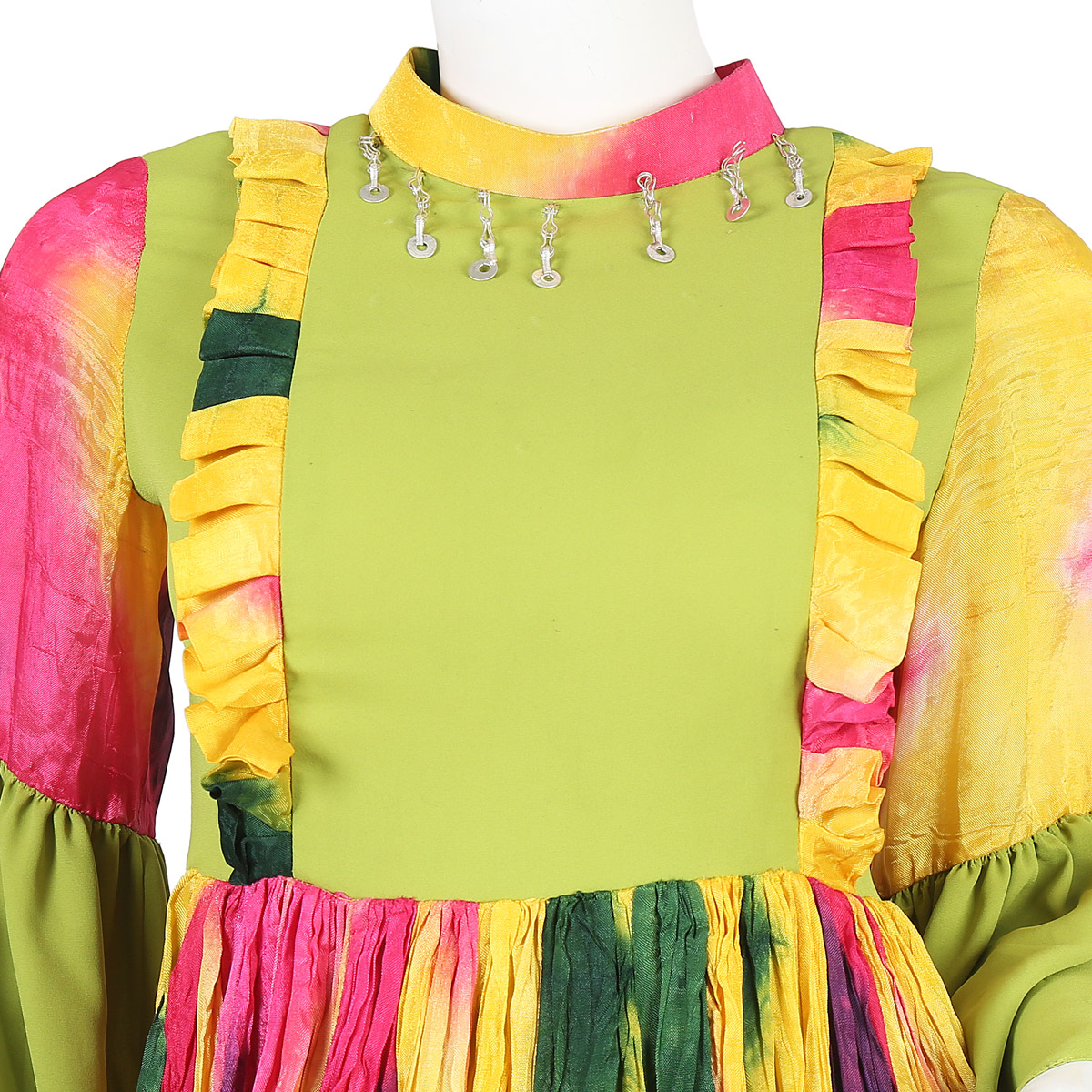 Colorful Pleated Simple Short Frock | 3-Piece Casual Wear Dress