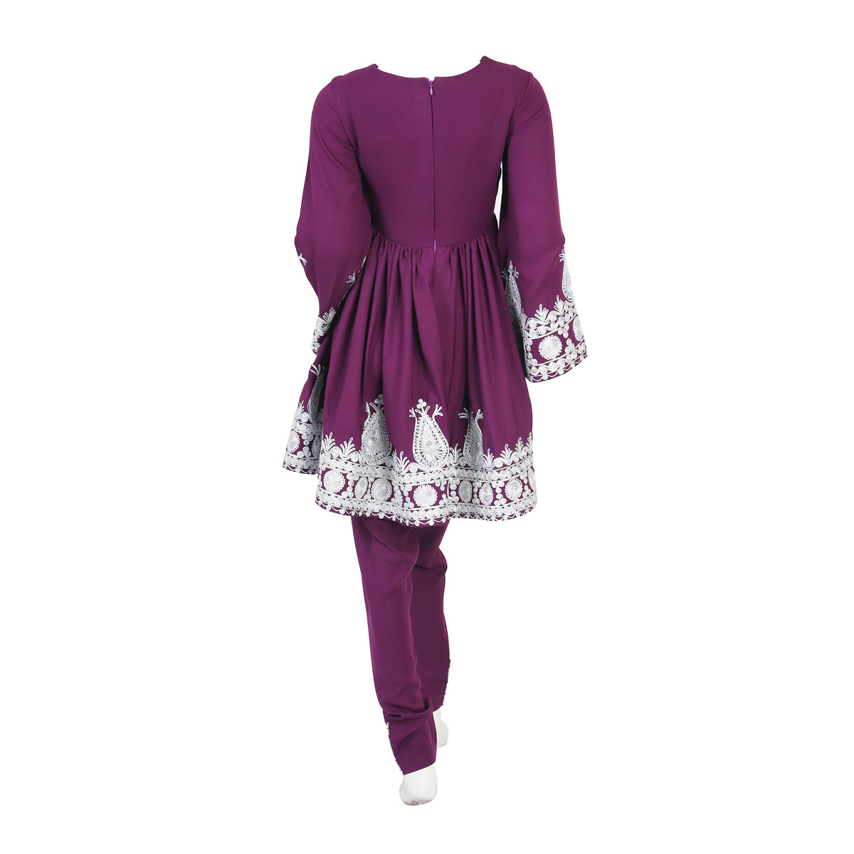 Violet Floral Cherma Work Short Frock | Georgette Pleated Party Wear Short Dress