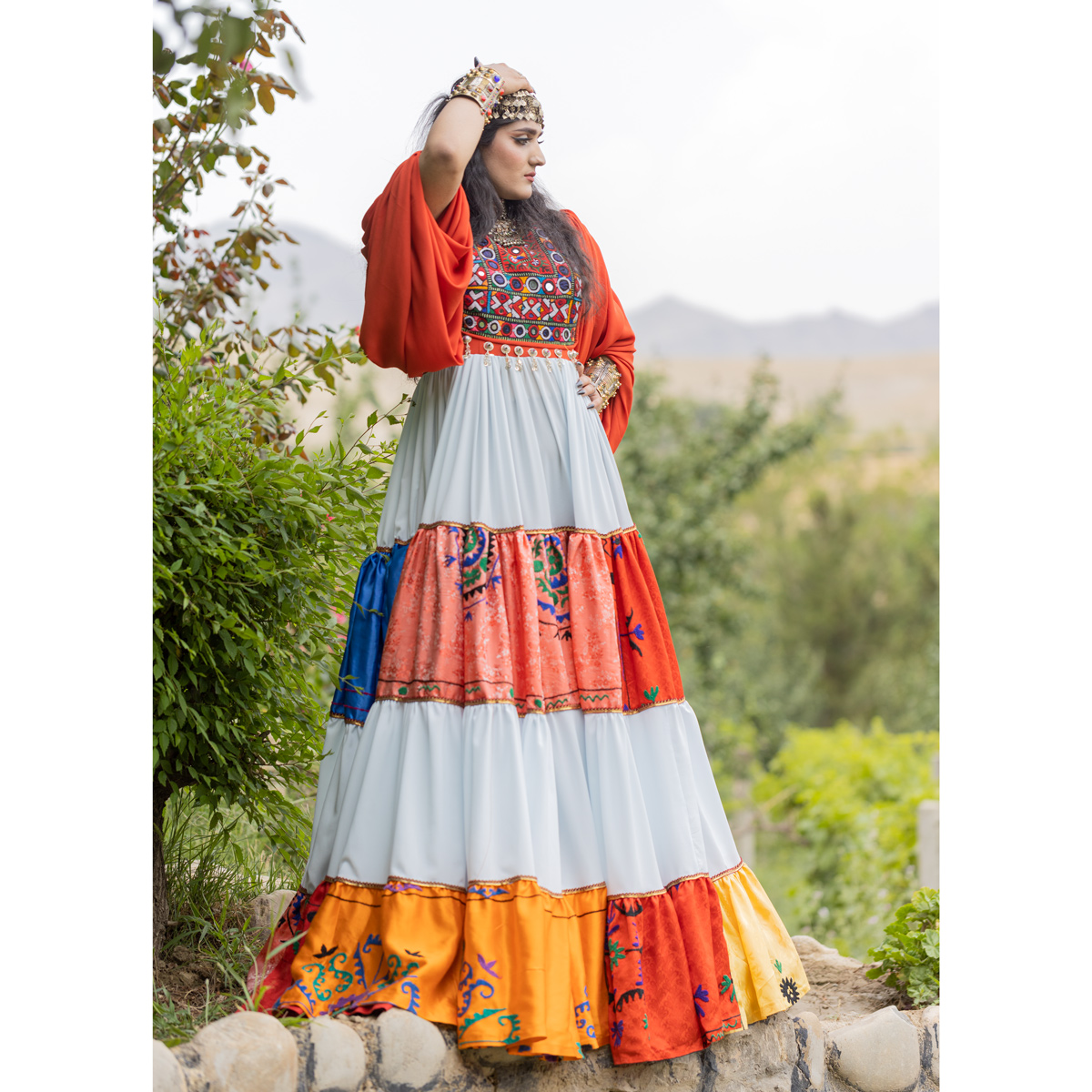 Georgette Pleated Sundress Frock | Cuff Sleeves Long Party Wear Maxi