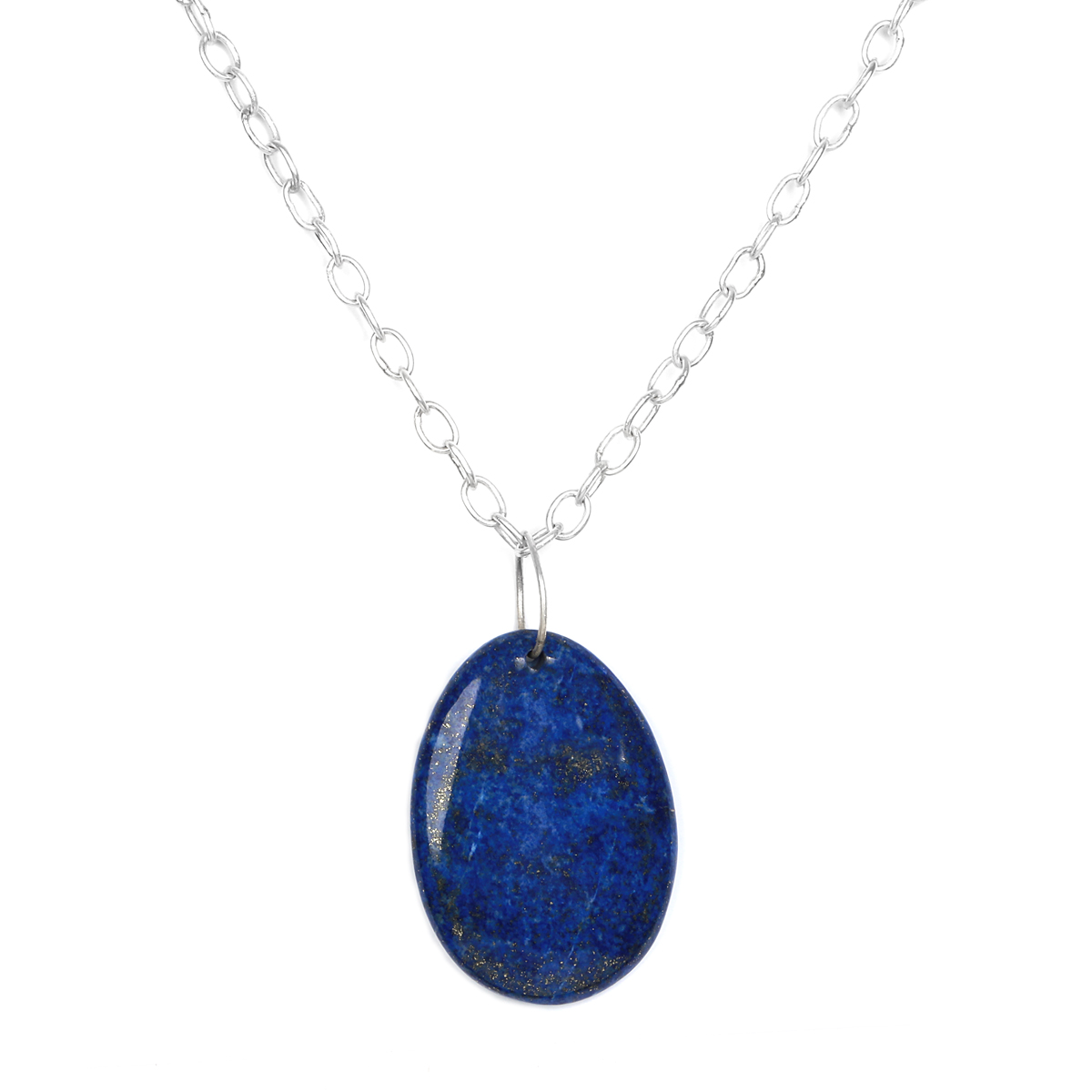 Lapis Lazuli Oval Necklace | Silver Drop Chain Locket