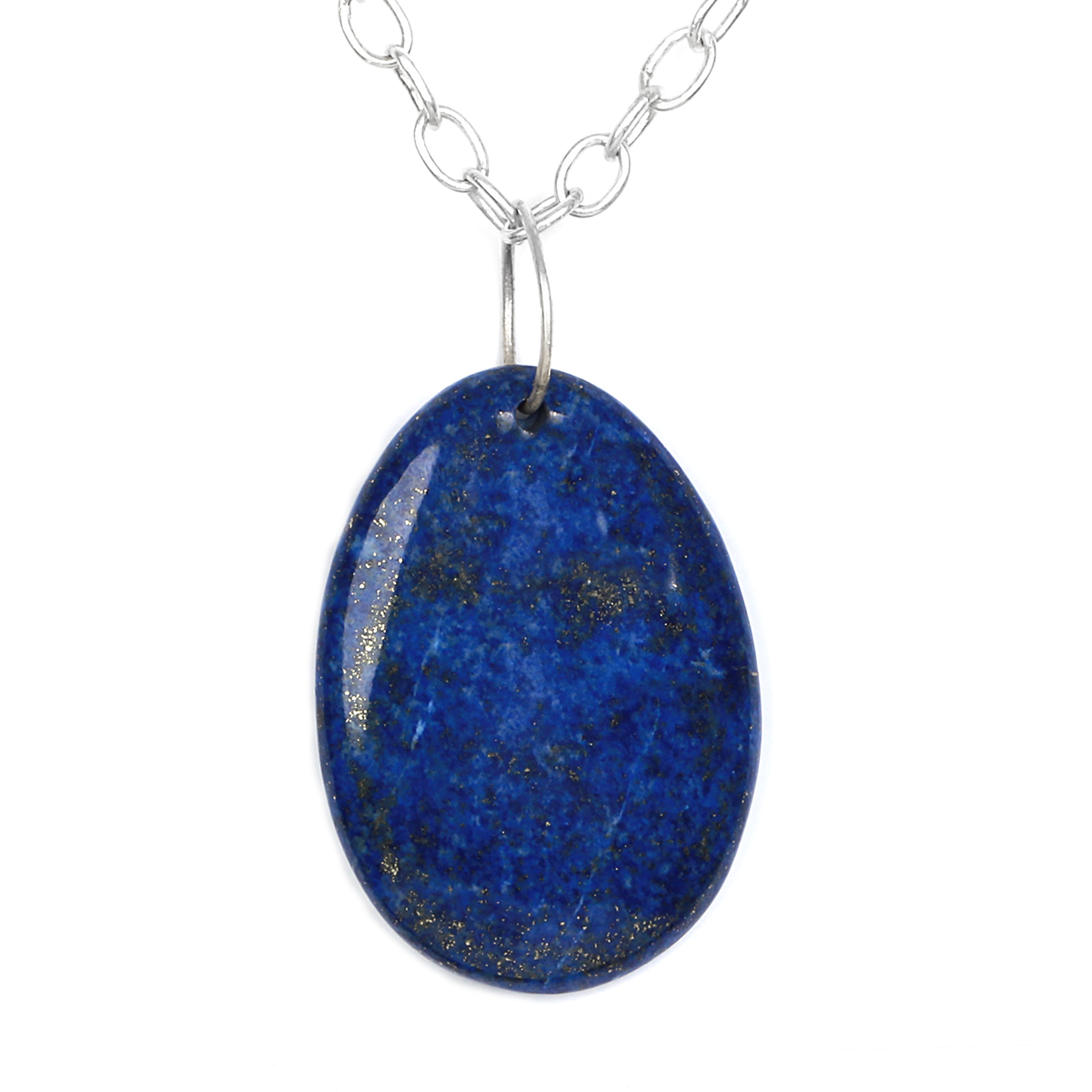 Lapis Lazuli Oval Necklace | Silver Drop Chain Locket