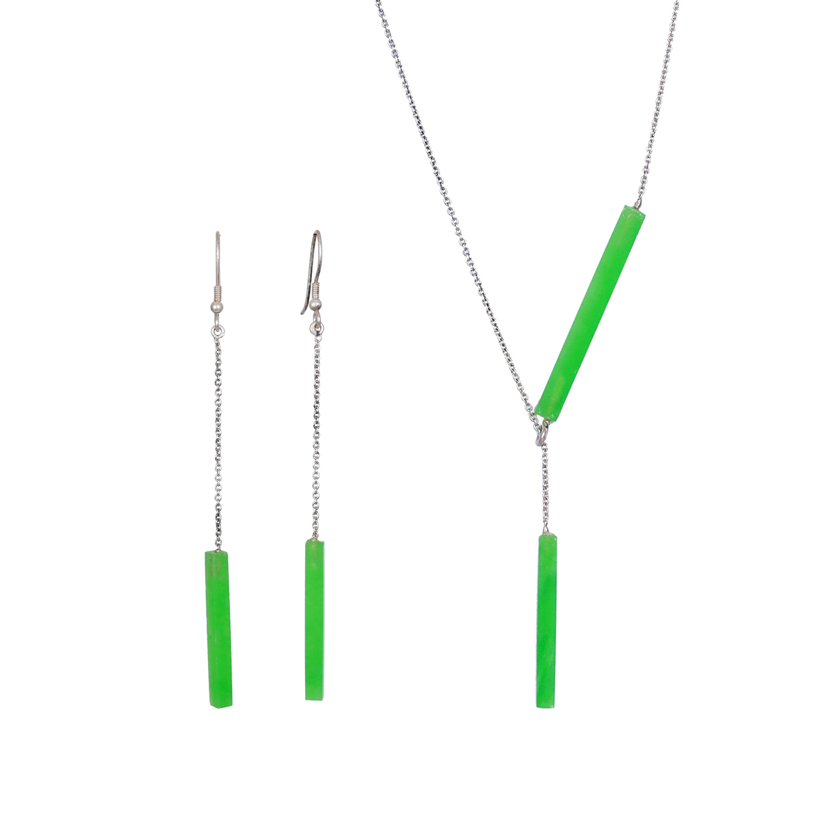 Green Jet Stone Jewelry Set | Sterling Silver Pendant & Earrings