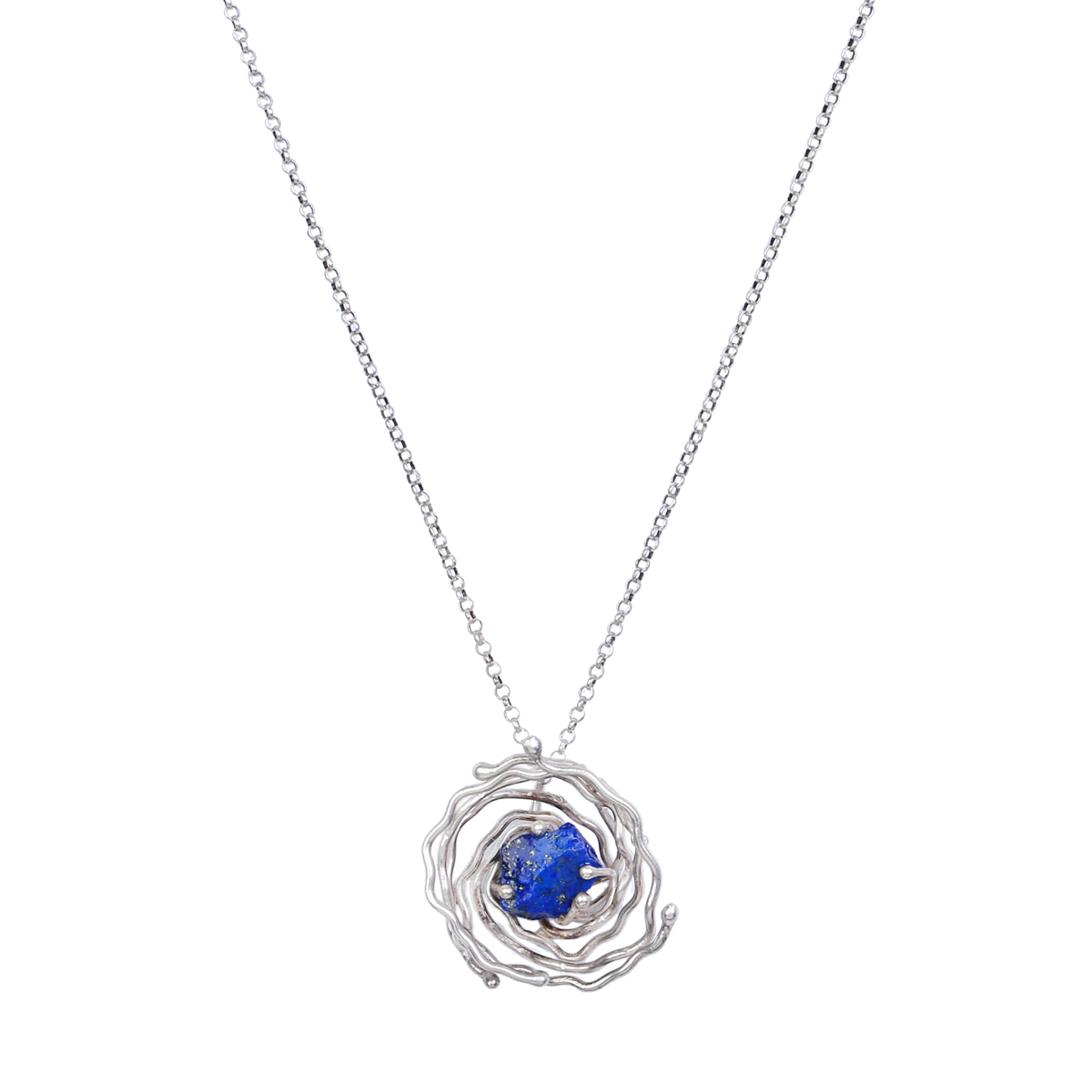 Lapis Lazuli Curl Design Pendant | Sterling Silver Round Chain Locket
