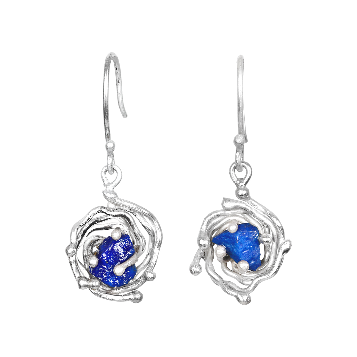 Lapis Lazuli Curl Design Earrings | Sterling Silver Round Dangle Earrings