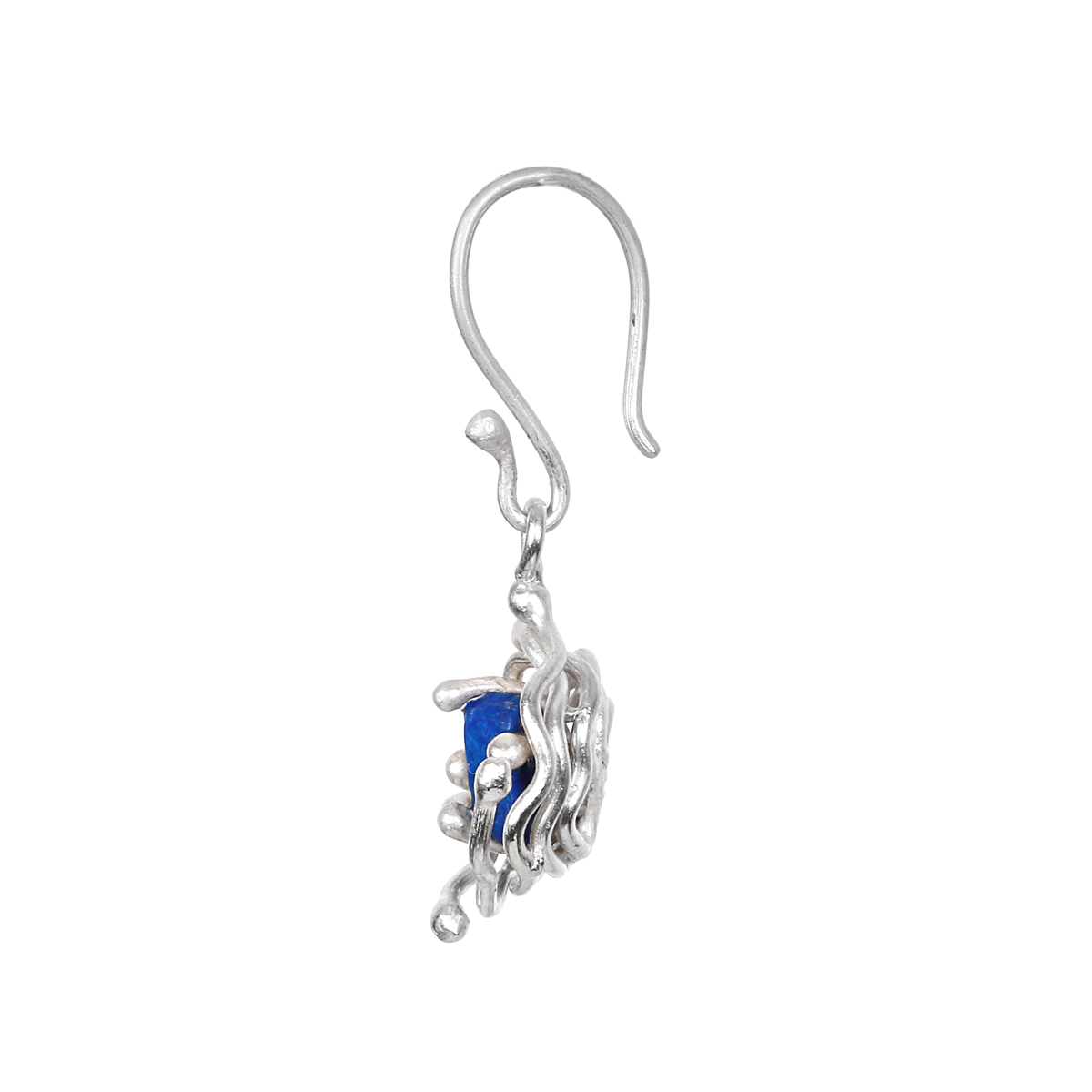 Lapis Lazuli Curl Design Earrings | Sterling Silver Round Dangle Earrings