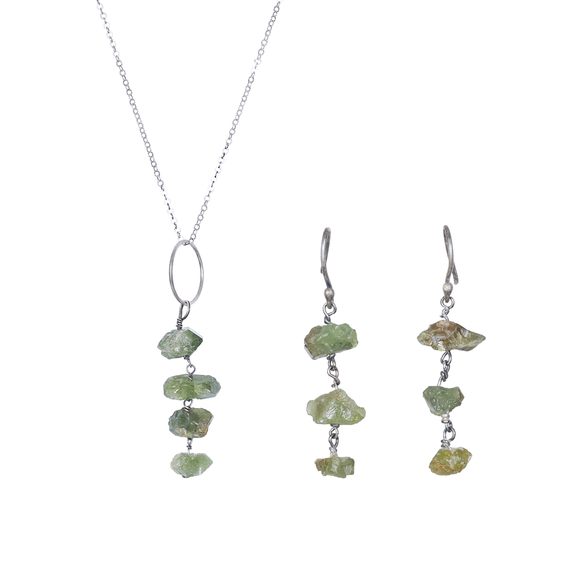 Green Jewelry Set | Sterling Silver Pendant & Earrings